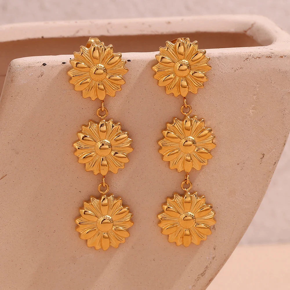 Boucle d’Oreille Fleur Pendante - de tournesol